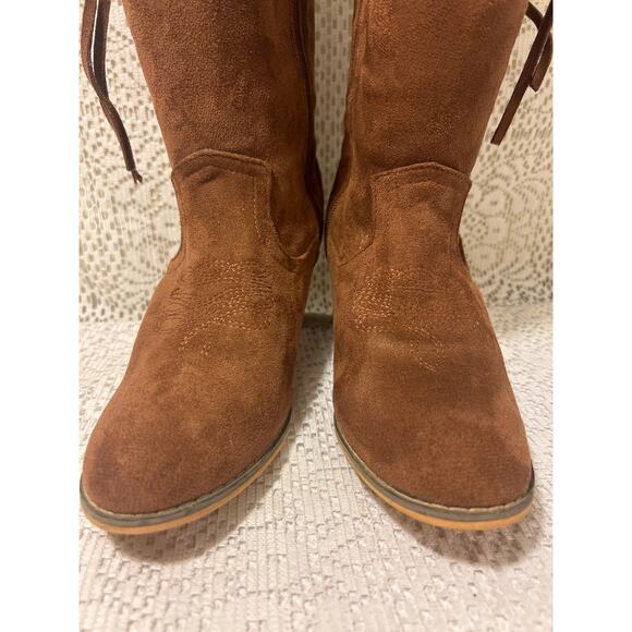 Western brown Faux Suede Boots, SZ 38 (USA 6.5-7), unbranded - Picture 3 of 6